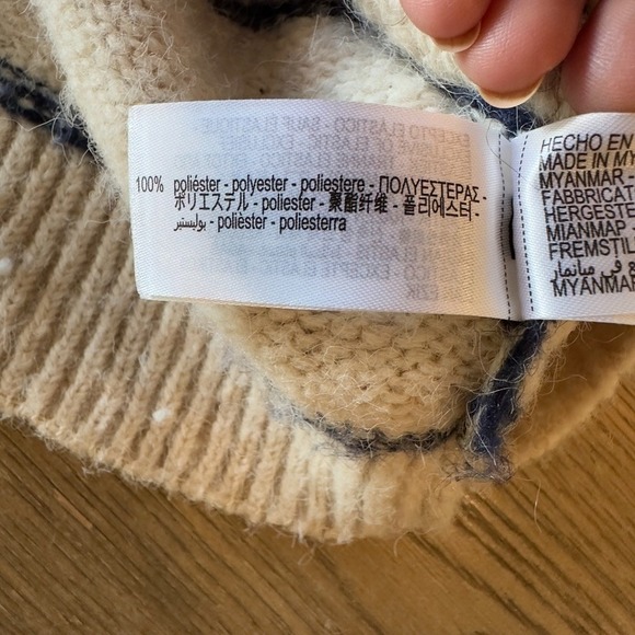 ZARA Kids/Teen Striped Acrylic Sweater-Beige Navy Stripe Pullover-Size Lge 13-14 - Picture 14 of 15